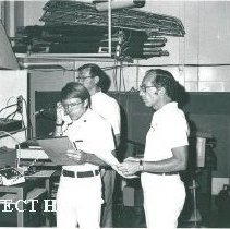 Dr. David Purtillo and Dr. Stanley Wolfe talking via COMSAT.